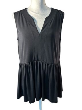 JW Style Sleeveless Black Peplum V-Neck Top